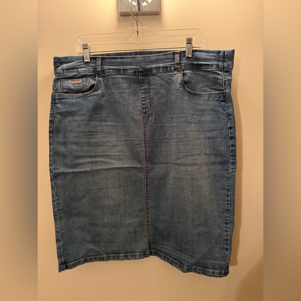 Esteez Modest Denim Pencil Skirt | Stretch Jean Skirt | Classic Blue